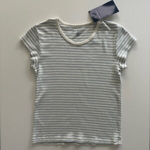 Brandy Melville Blue and Cream Striped Tee